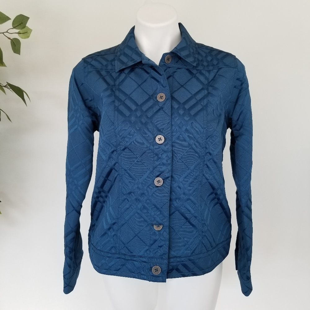 Chico's Blue Textured Button Down Jacket